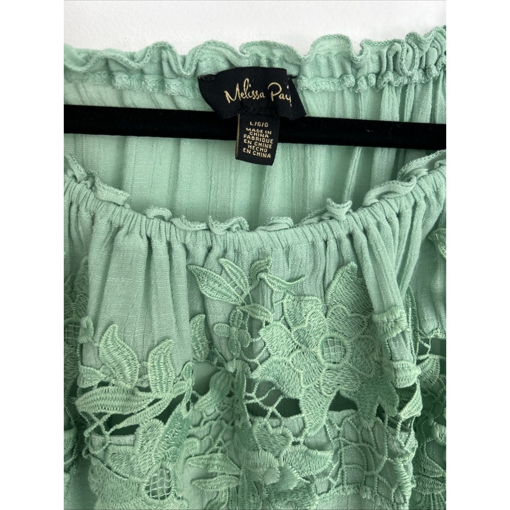 Melissa Paige Large Sage Green Floral Lace Crochet Long Sleeve Boho Flowy Blouse - Picture 2 of 10